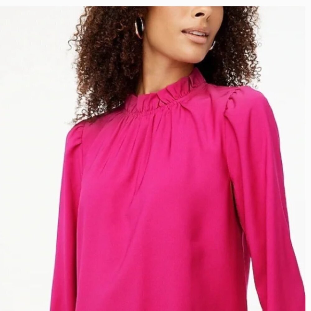 J. Crew Fuchsia Ruffleneck Shift Dress size 6 - Picture 2 of 12
